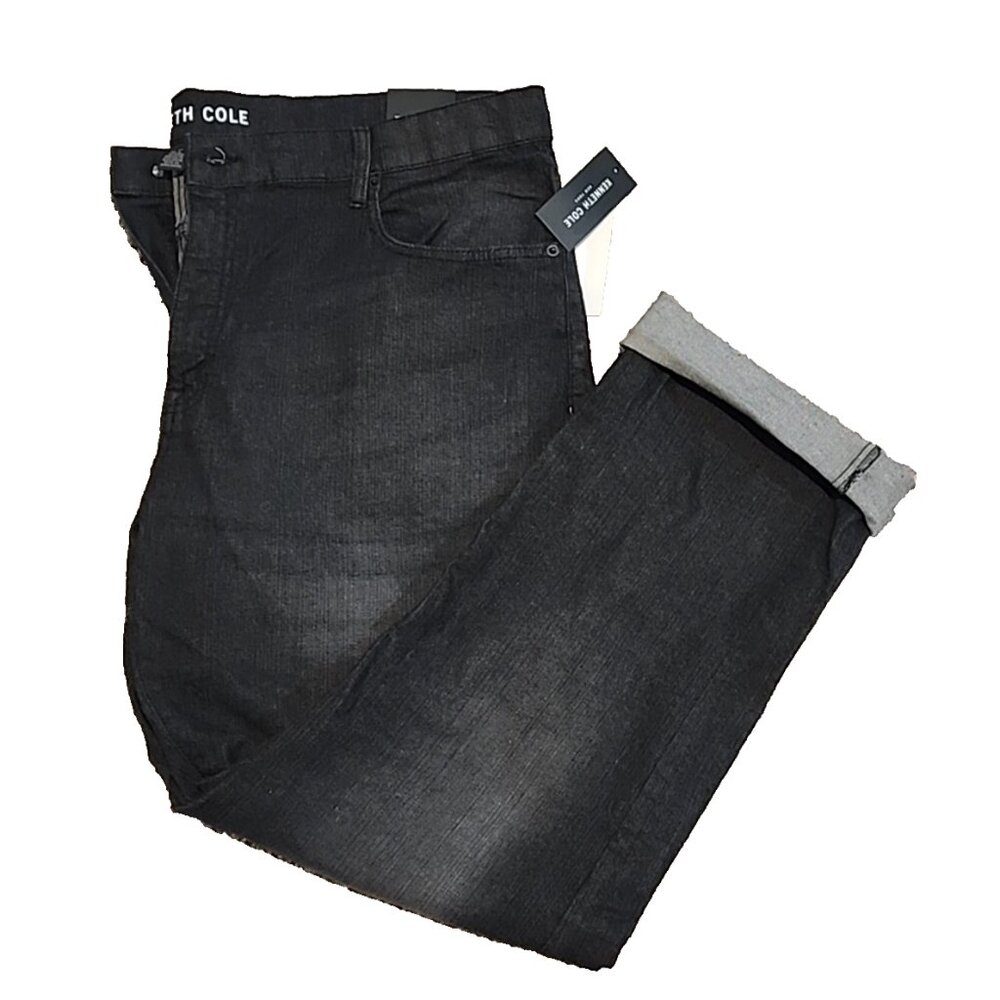 KENNETH COLE NY 38 30 Mens Straight Leg Stretch black Jeans Low Rise waist new